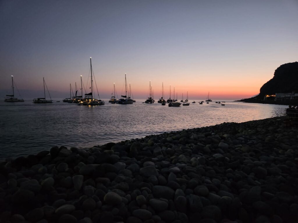 Pecorini a Mare, Filicudi: charming fishing village and evening anchorage for Mysailcruise catamarans.