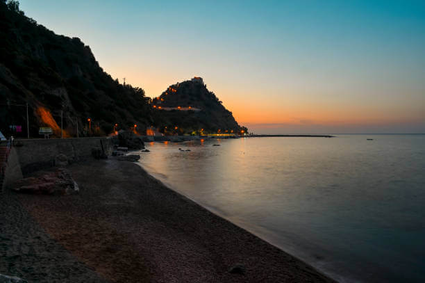 Capo d'Orlando coastline sunset with sea view