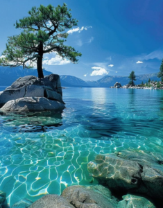 Crystal-clear turquoise waters and rocky coastline in the Ionian Islands, Greece