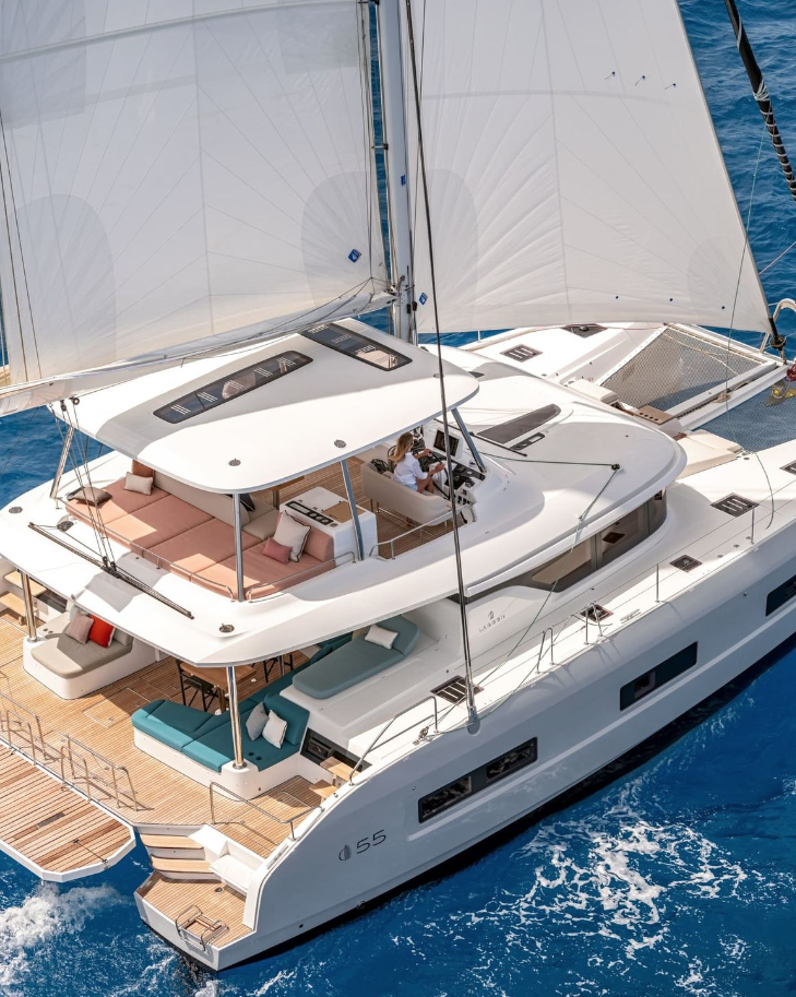 Lagoon 55 luxury catamaran sailing at sea – MySailCruise